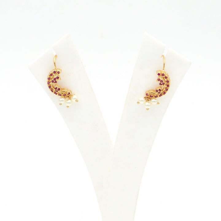 Ruby Pearl Crescent Stud Earrings