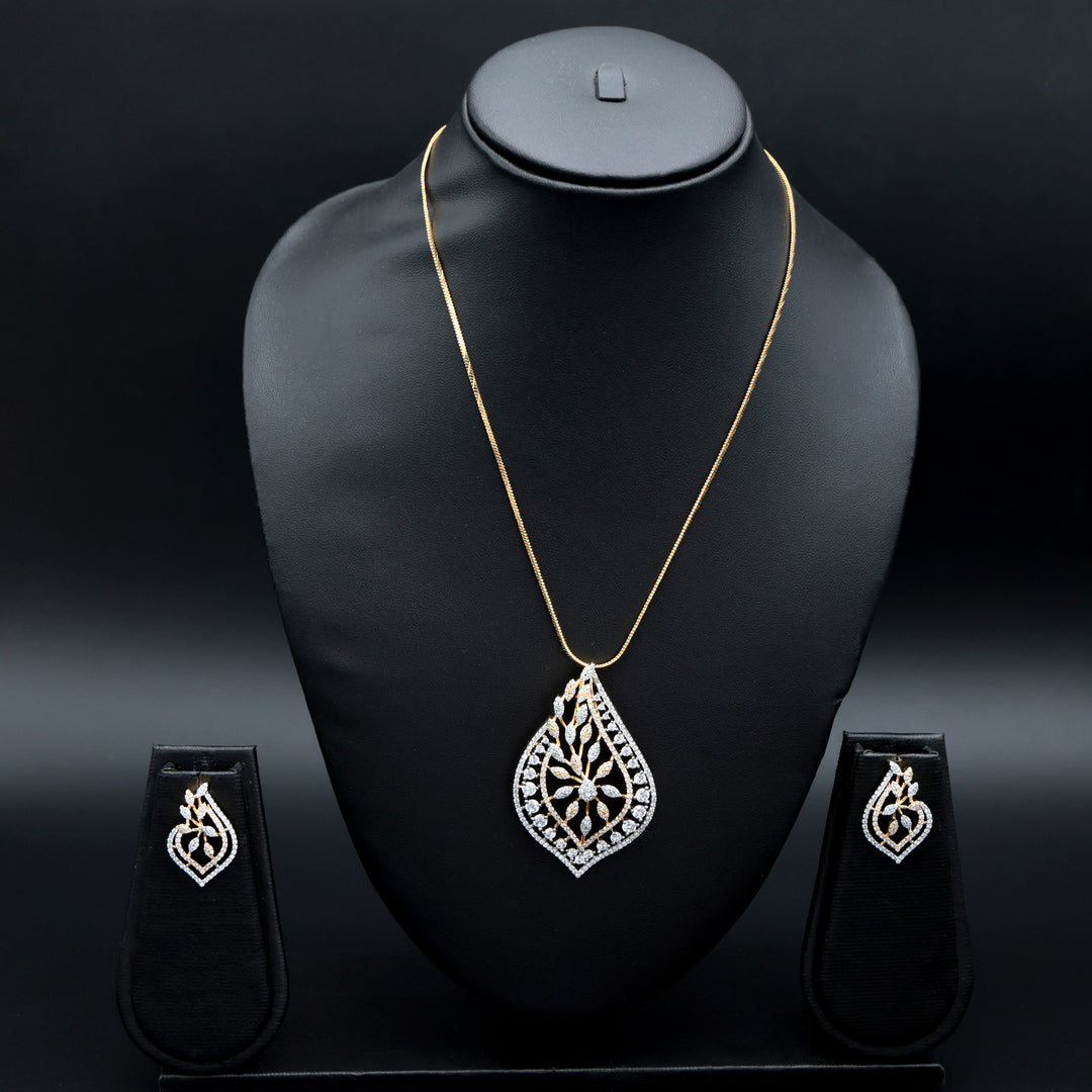 Elegant Leaf-Cut CZ Pendant Set (Gold Finish)