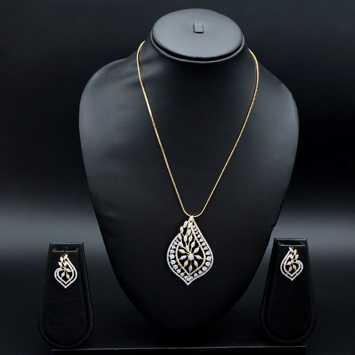 Elegant Leaf-Cut CZ Pendant Set (Gold Finish)