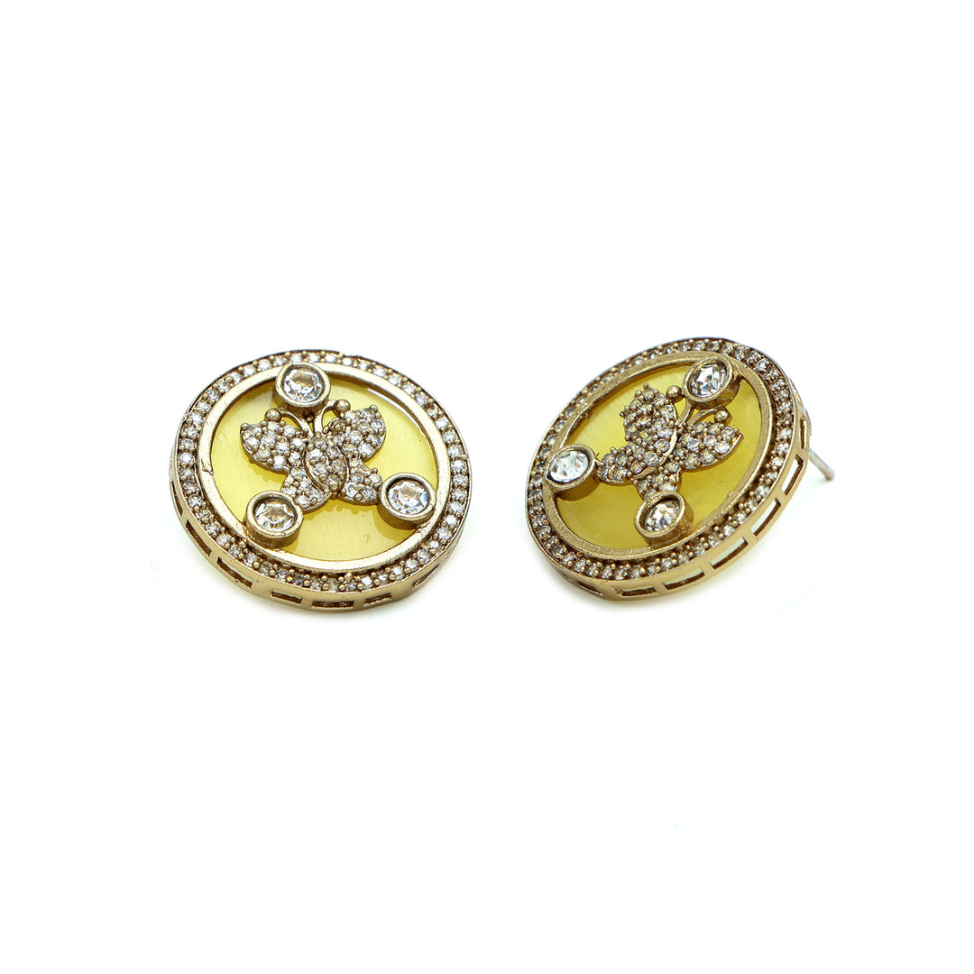Enamel Floral Stud Earrings - Mustard