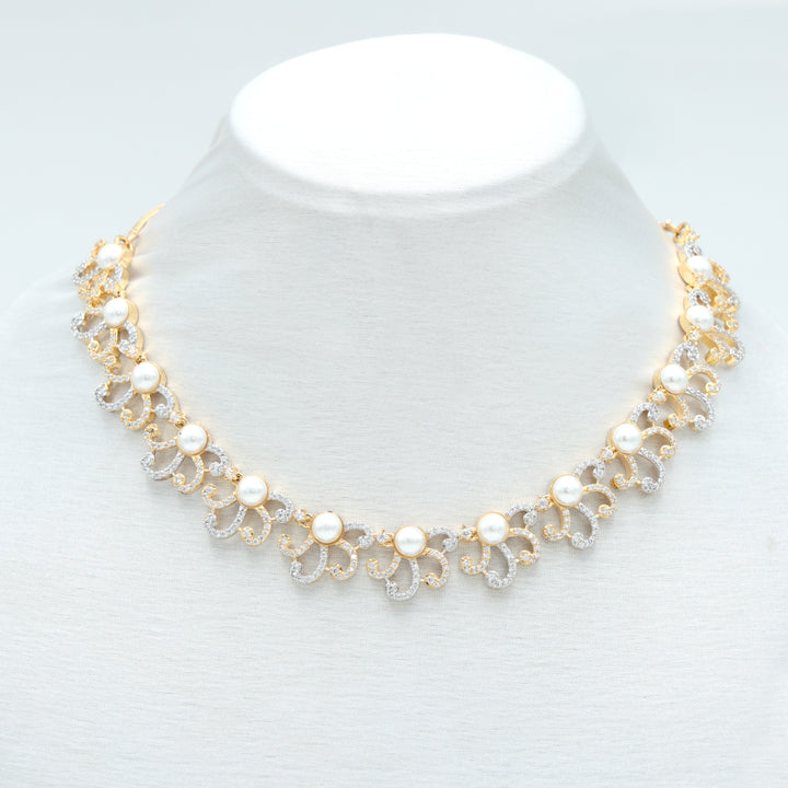 Elegant Pearl & CZ Designer Necklace Set