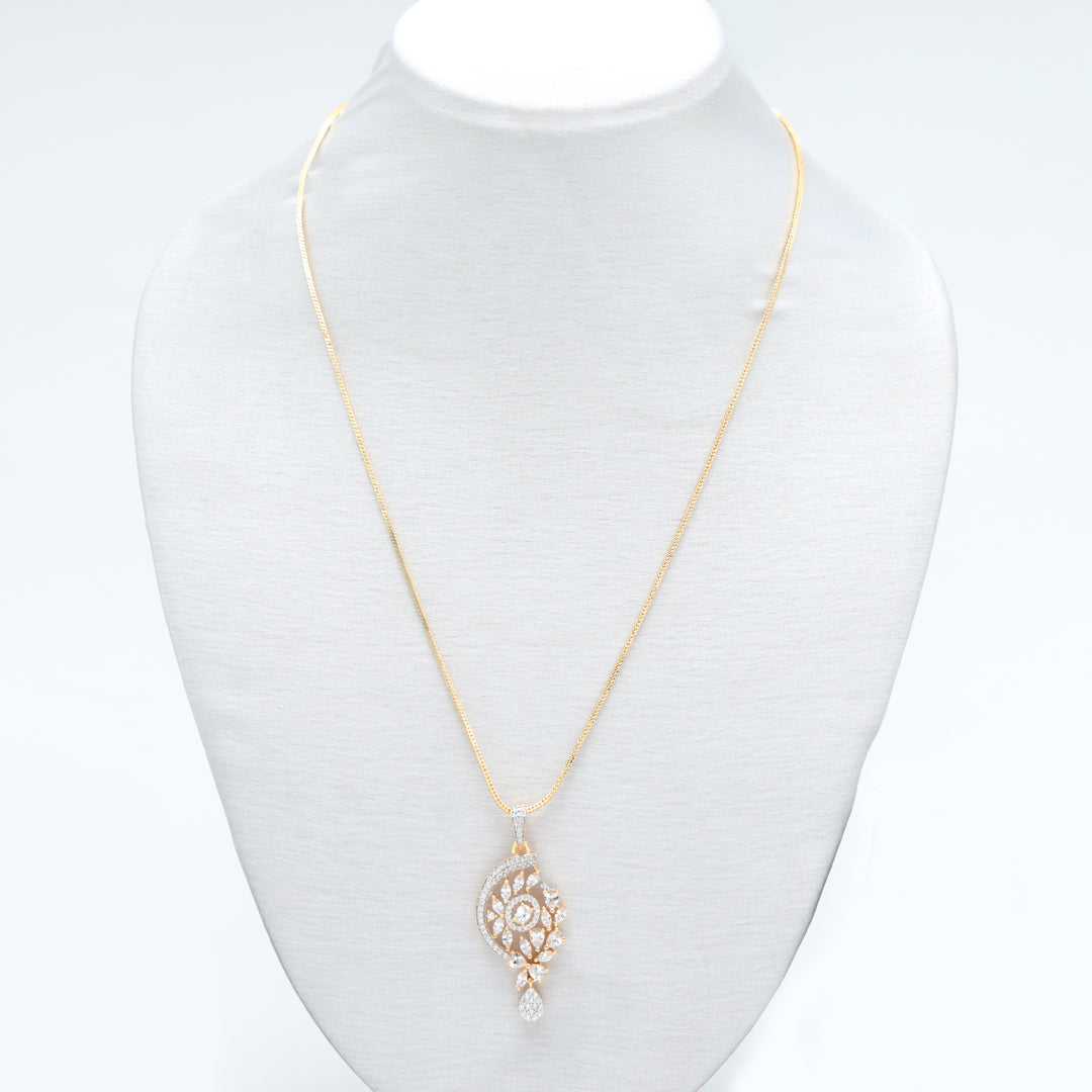 Elegant Dual-Tone CZ Pendant Necklace Set