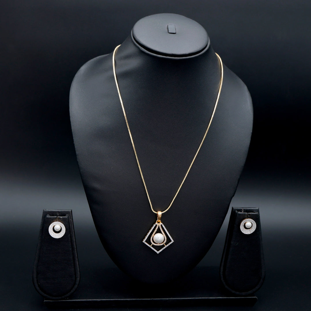 Classic Pearl Geometric Pendant Set