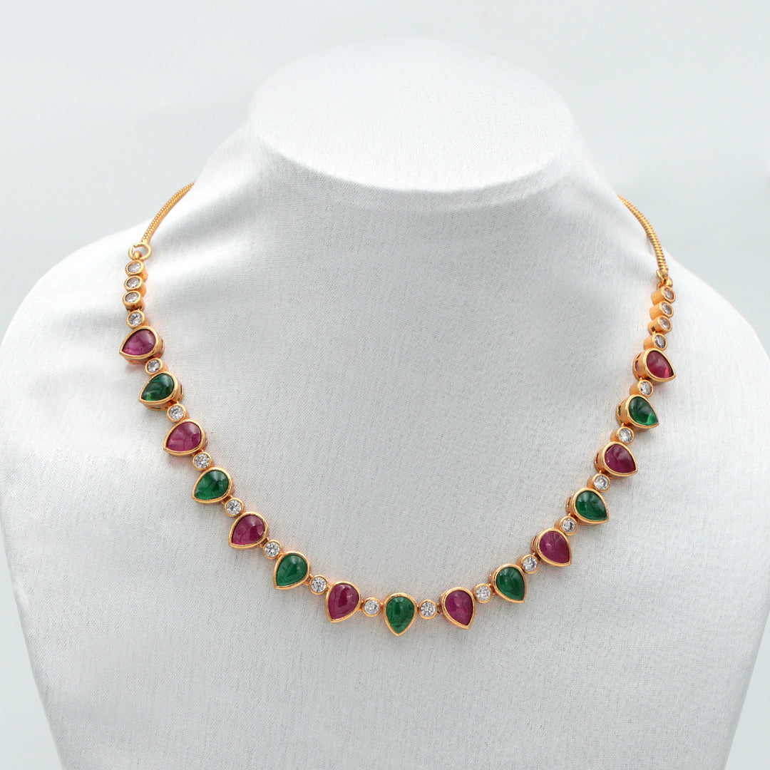 Ruby Emerald Polki Necklace Set