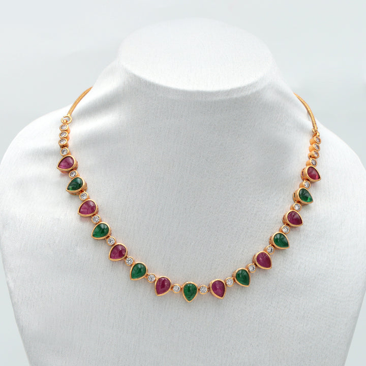 Ruby Emerald Polki Necklace Set