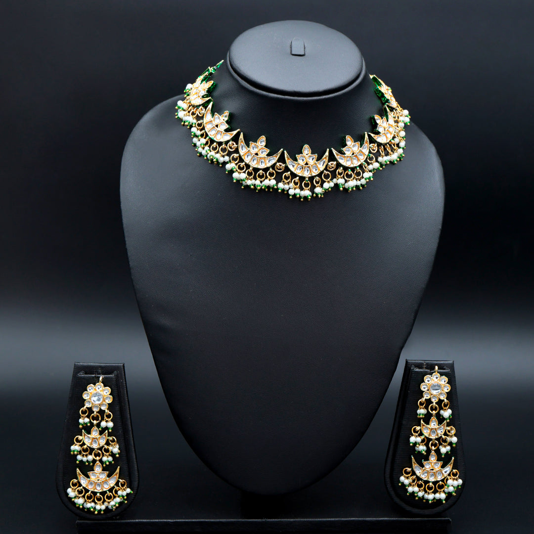 Emerald Green Lotus Kundan Choker Set
