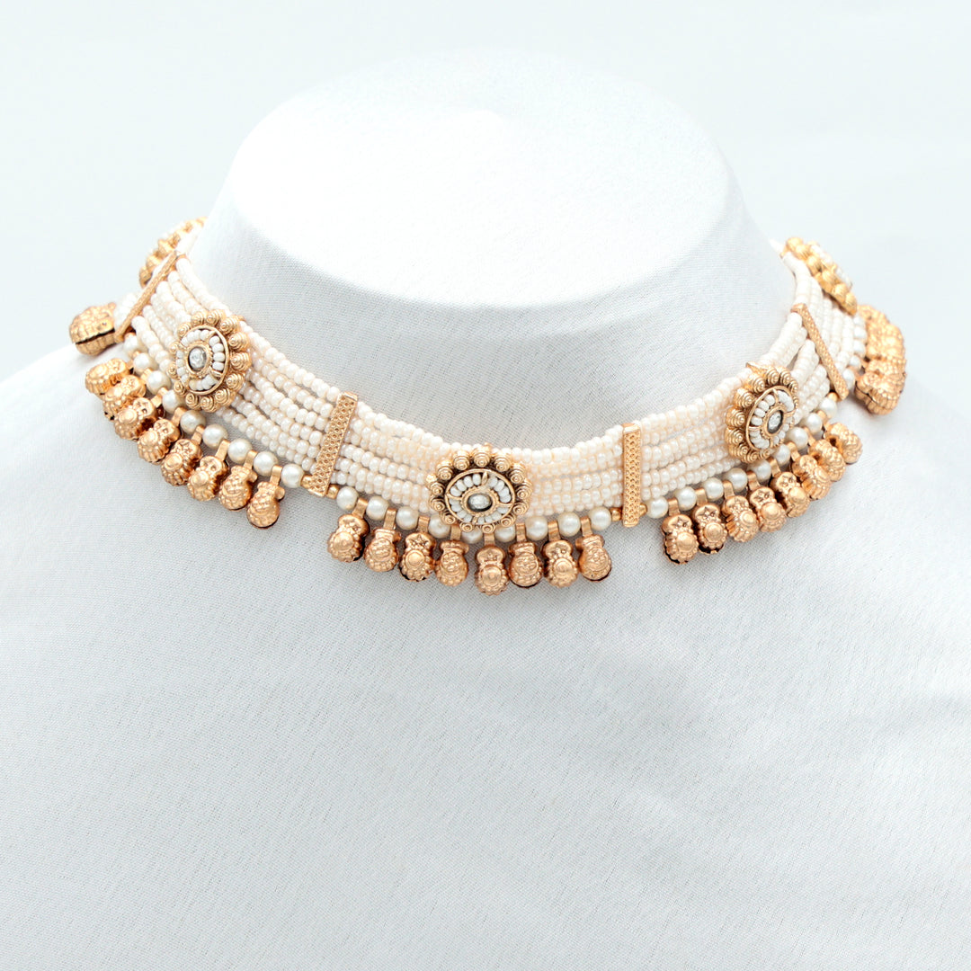 Ivory Pearl & Golden Kundan Choker Set