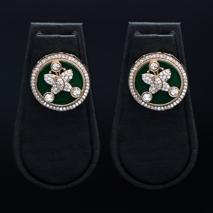 Enamel Floral Stud Earrings - Green