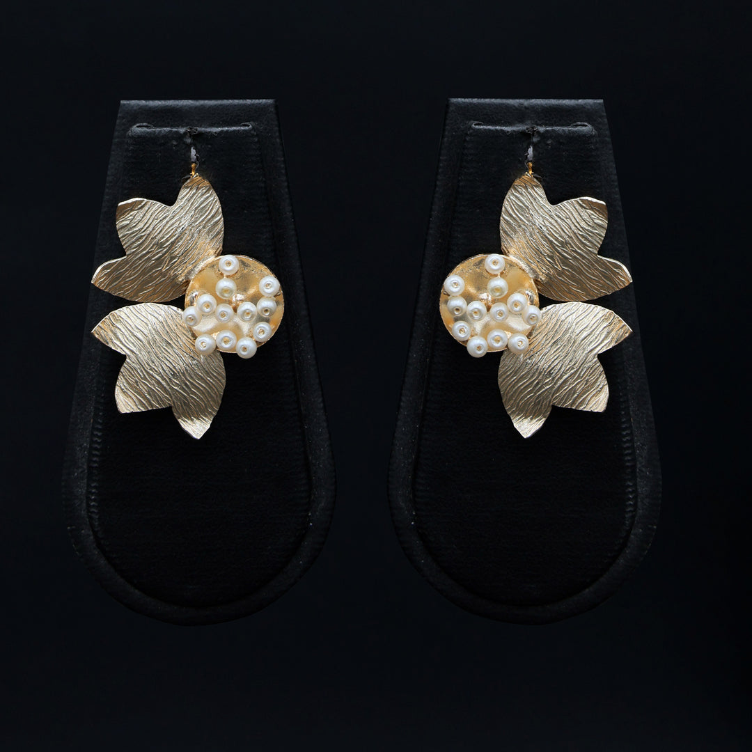 Textured Floral Pearl Drop Earrings