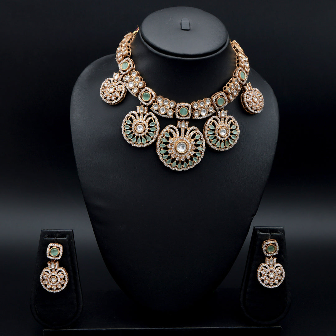 Mint Green Kundan Chand Pearl Necklace Set