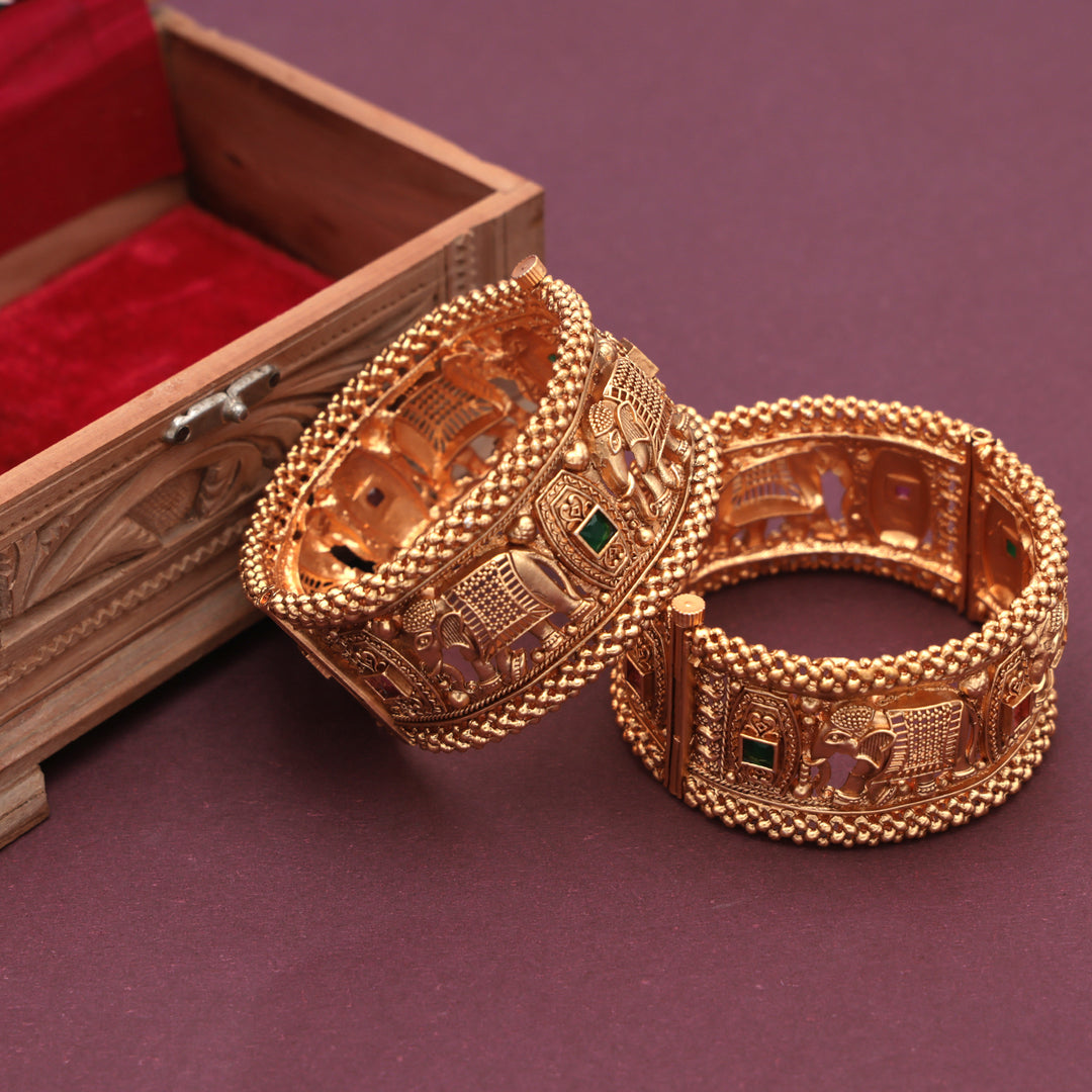 Grand Temple Heritage Kada Set with Ruby & Emerald Accents