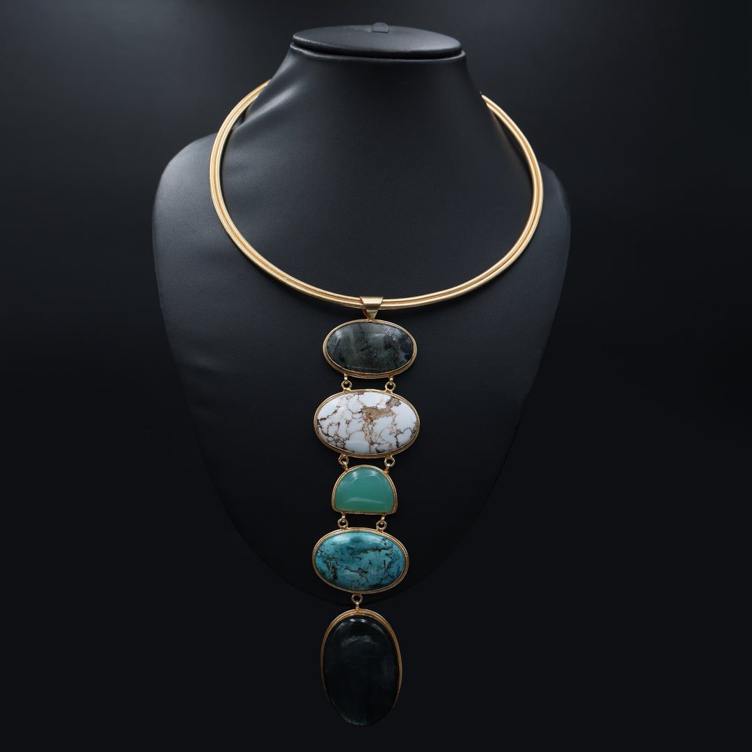 Multi-Stone Vertical Statement Necklace ( Stones may Vary)
