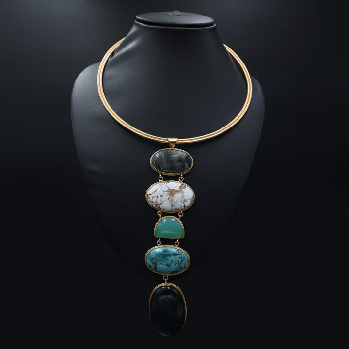 Multi-Stone Vertical Statement Necklace ( Stones may Vary)