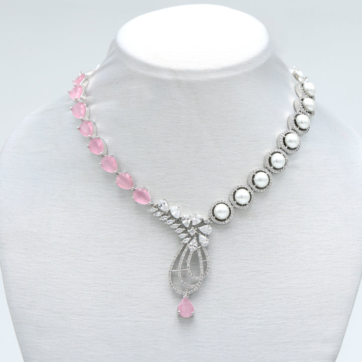 Pink Pearl & Stone Designer Necklace Set