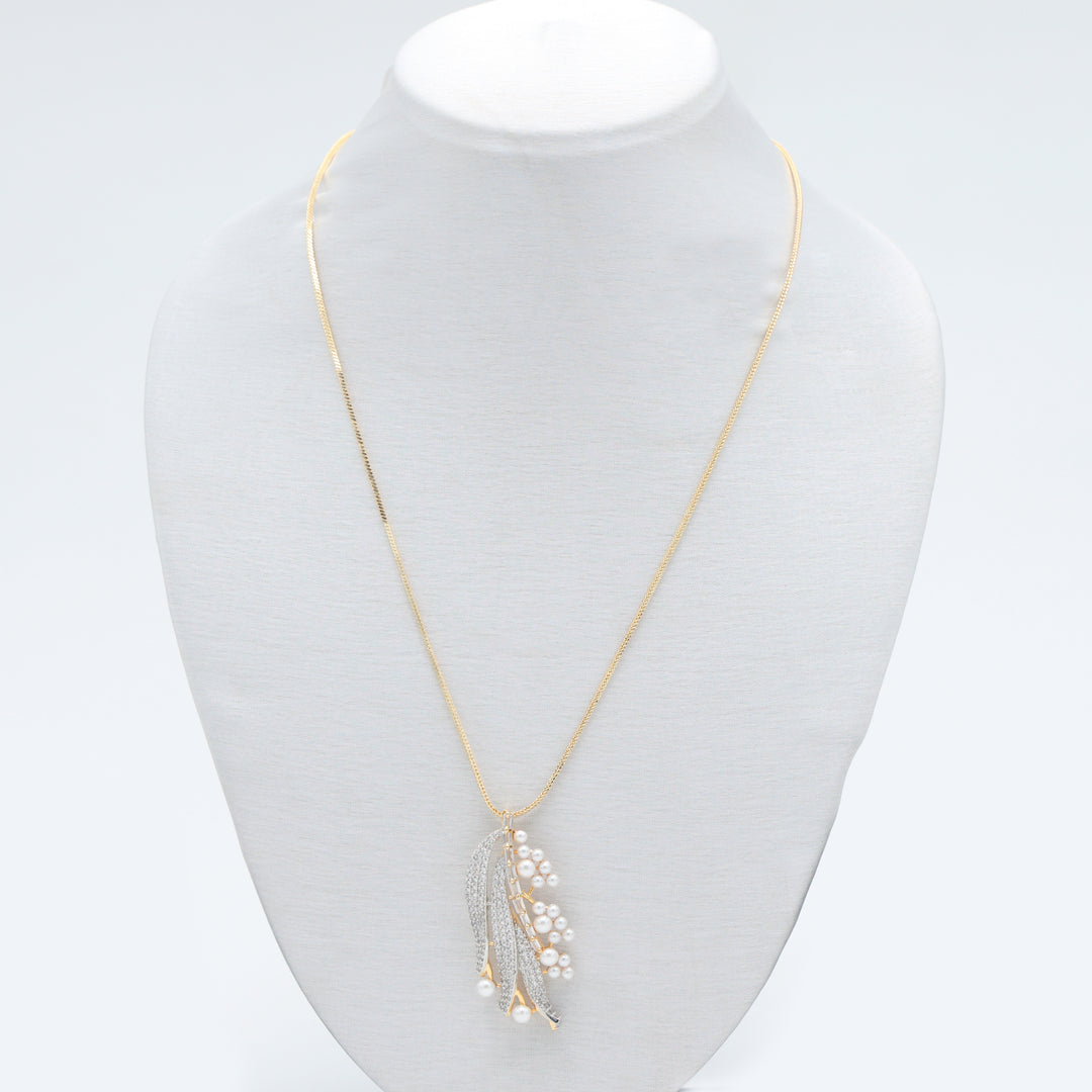 Dual-Tone Feather Pearl AD Pendant Set