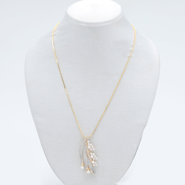 Dual-Tone Feather Pearl AD Pendant Set