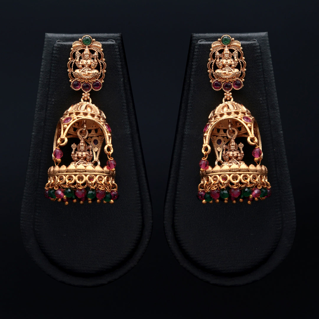 Temple Dome Jhumka with Deity Motif