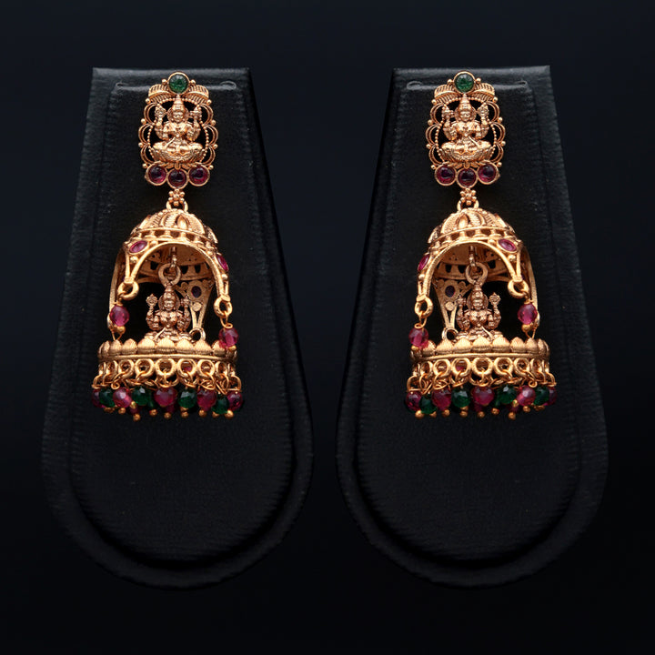 Temple Dome Jhumka with Deity Motif