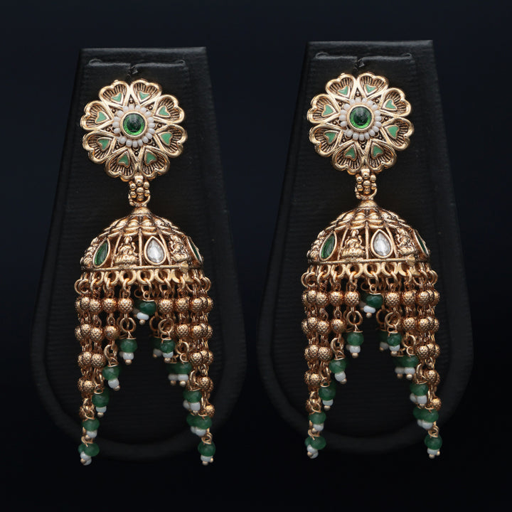 Green Beaded Dome Jhumka Earrings