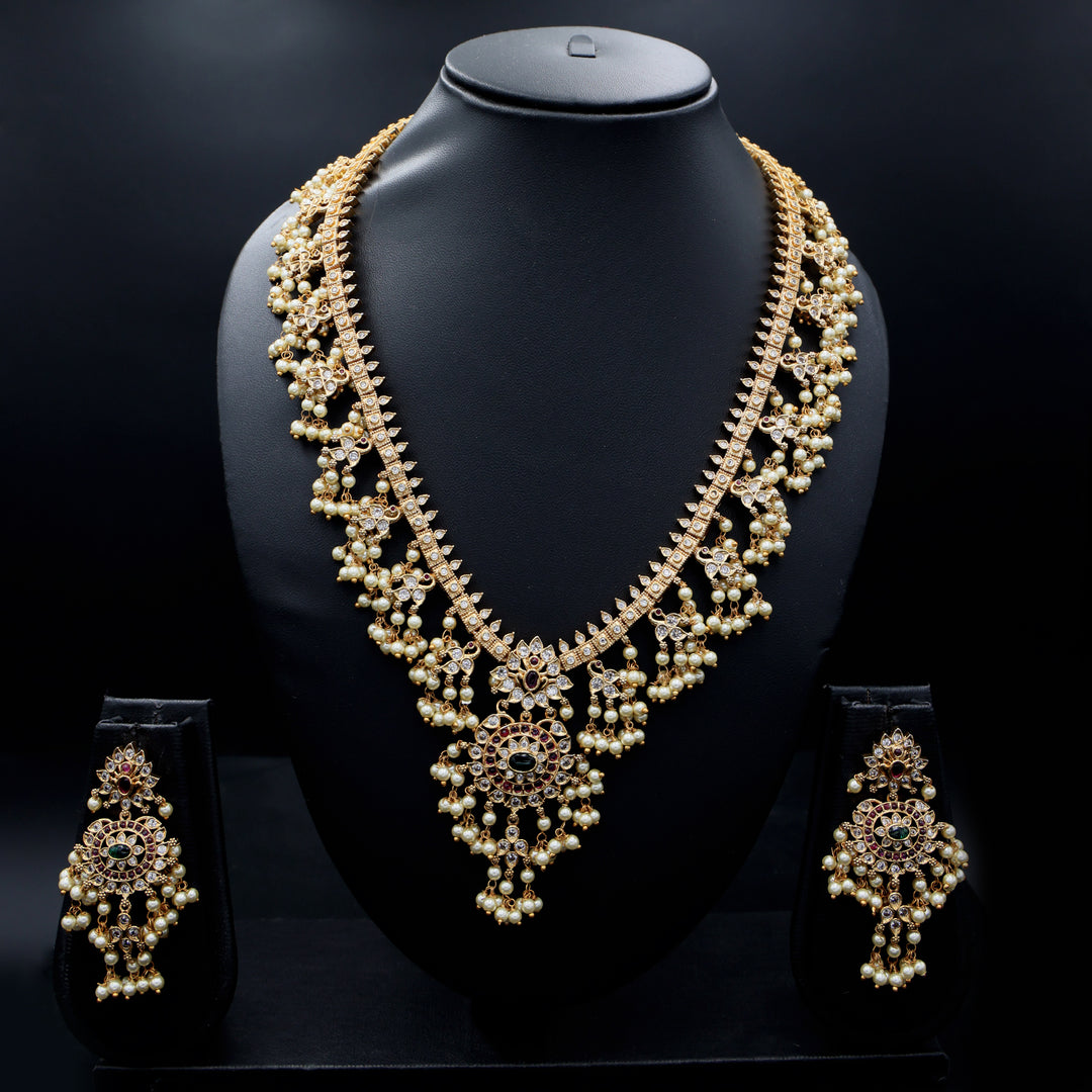 Traditional Pearl Drop Temple Necklace Set