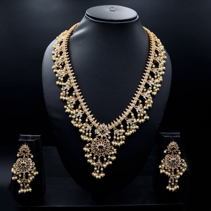 Traditional Pearl Drop Temple Necklace Set