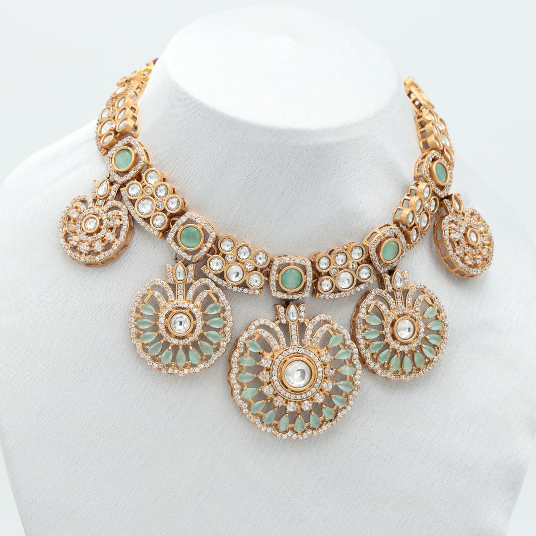 Mint Green Kundan Chand Pearl Necklace Set