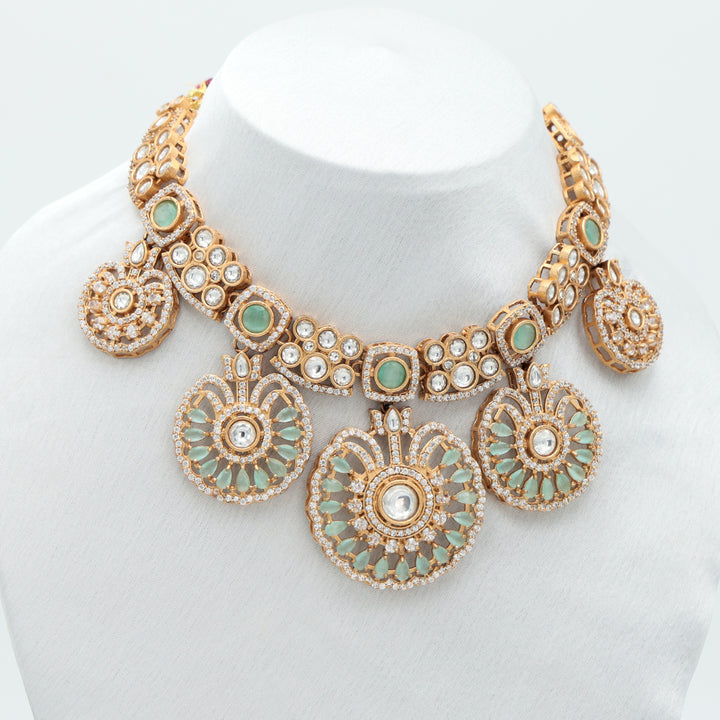 Mint Green Kundan Chand Pearl Necklace Set