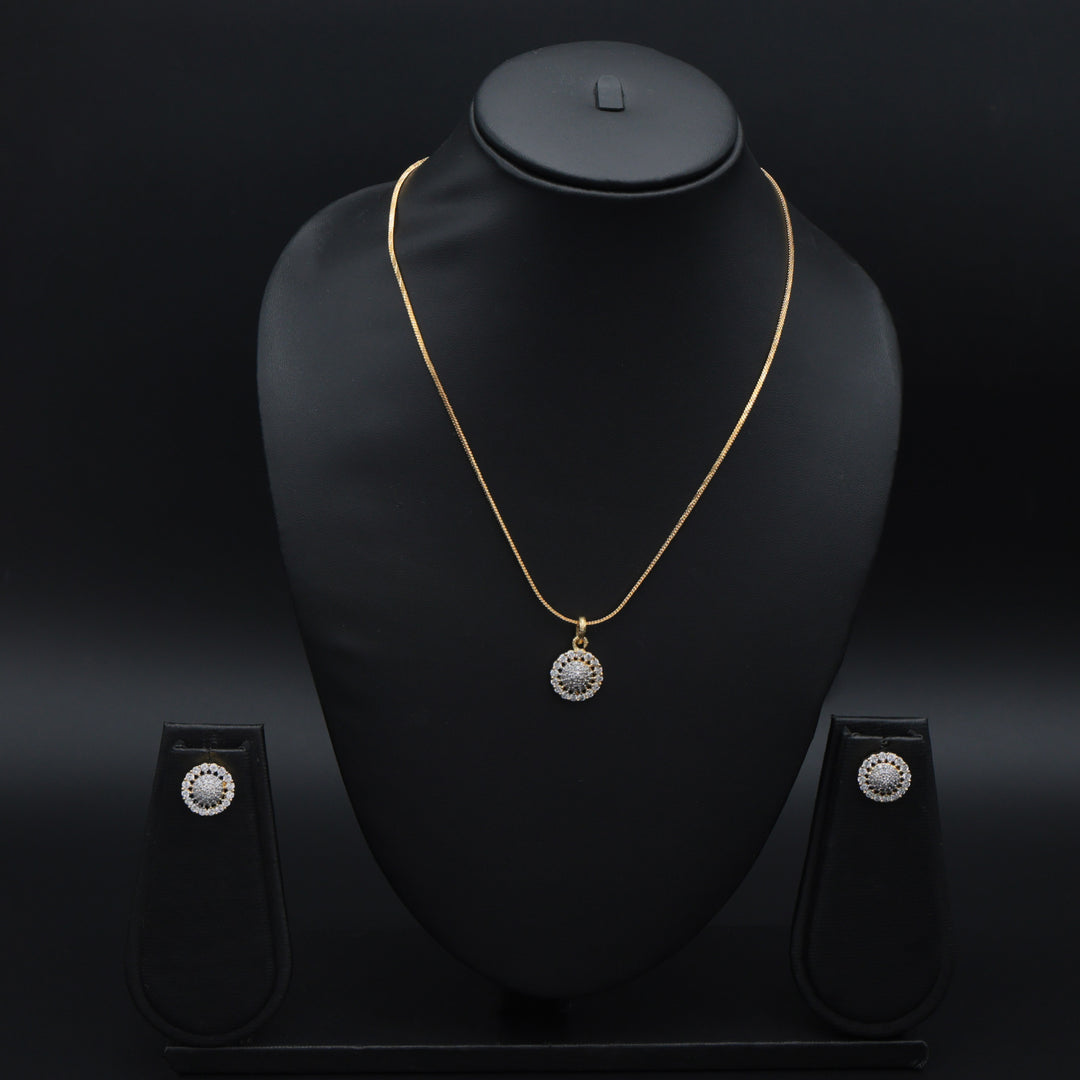 Dual-Tone Sparkle CZ Pendant Set with Matching Studs