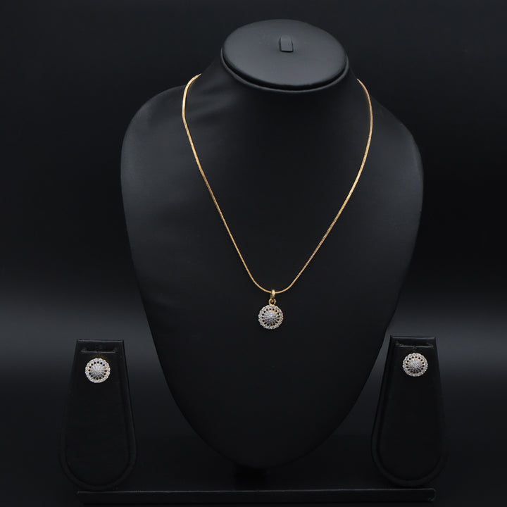 Dual-Tone Sparkle CZ Pendant Set with Matching Studs