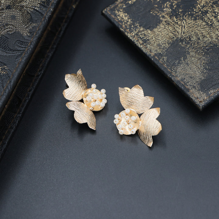 Textured Floral Pearl Drop Earrings