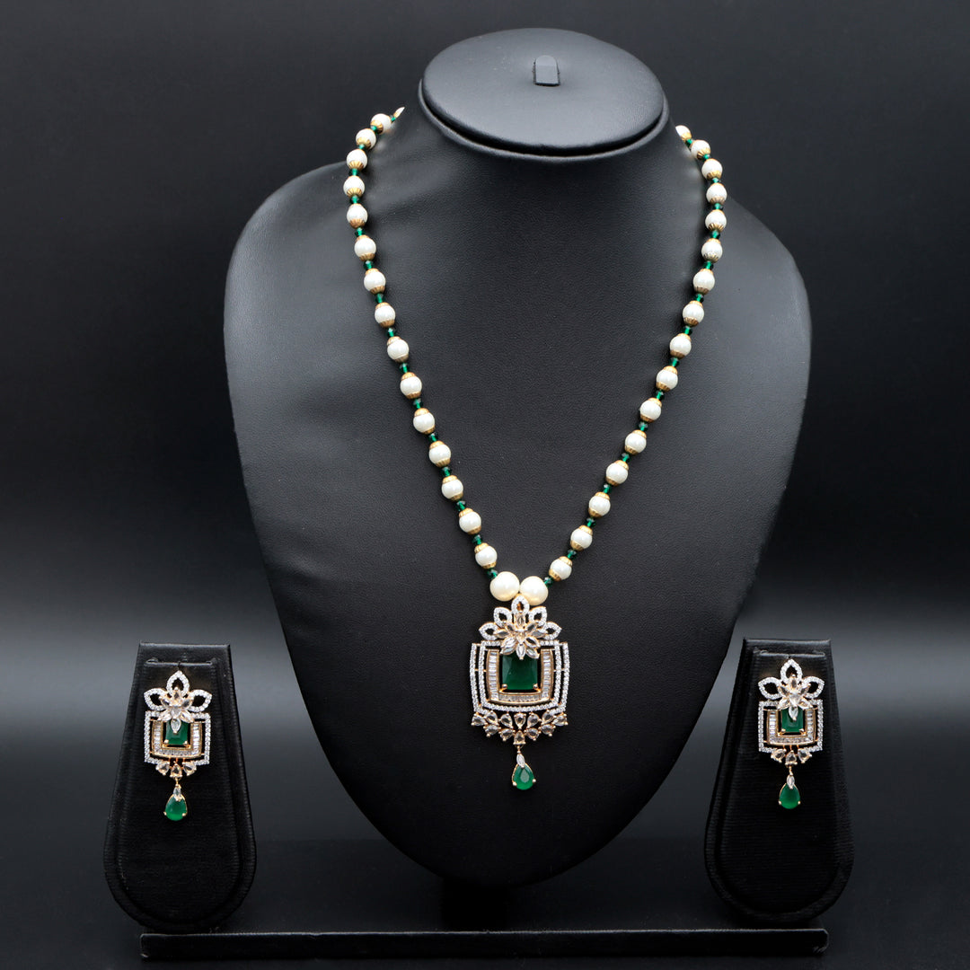 Emerald Polki Pearl Necklace Set
