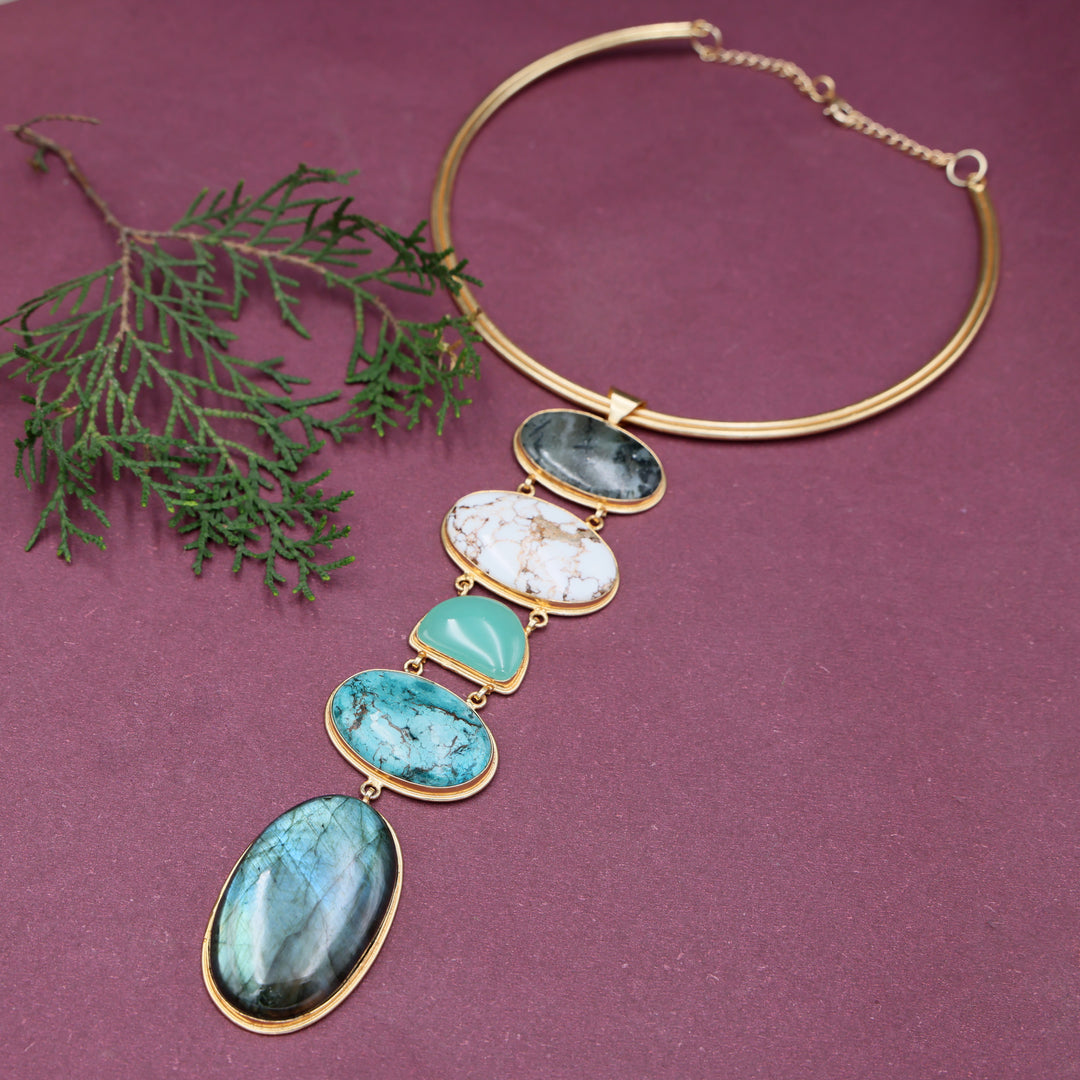 Multi-Stone Vertical Statement Necklace ( Stones may Vary)