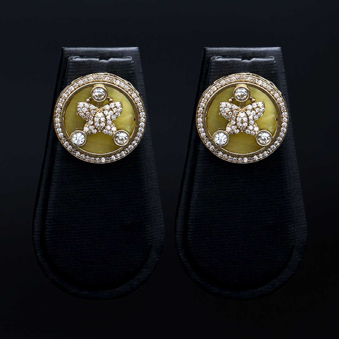 Enamel Floral Stud Earrings - Mustard