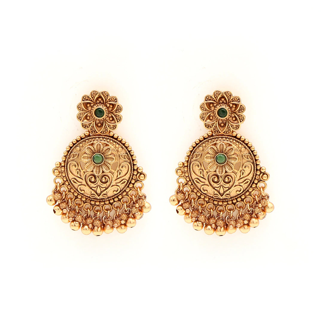 Antique Gold Temple Necklace Set with Emerald Detailing