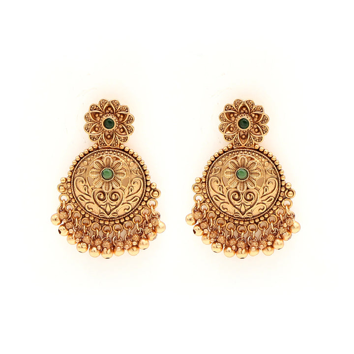 Antique Gold Temple Necklace Set with Emerald Detailing