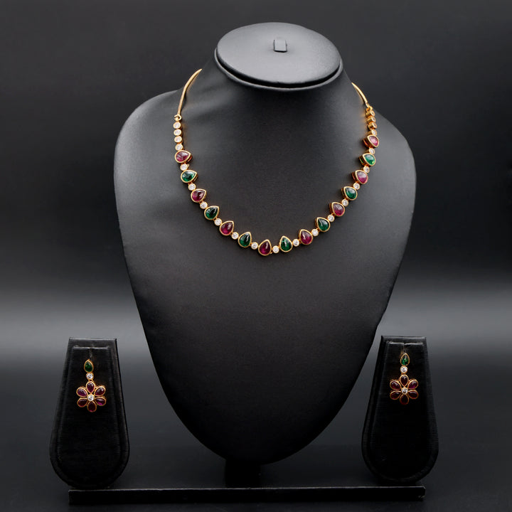 Ruby Emerald Polki Necklace Set