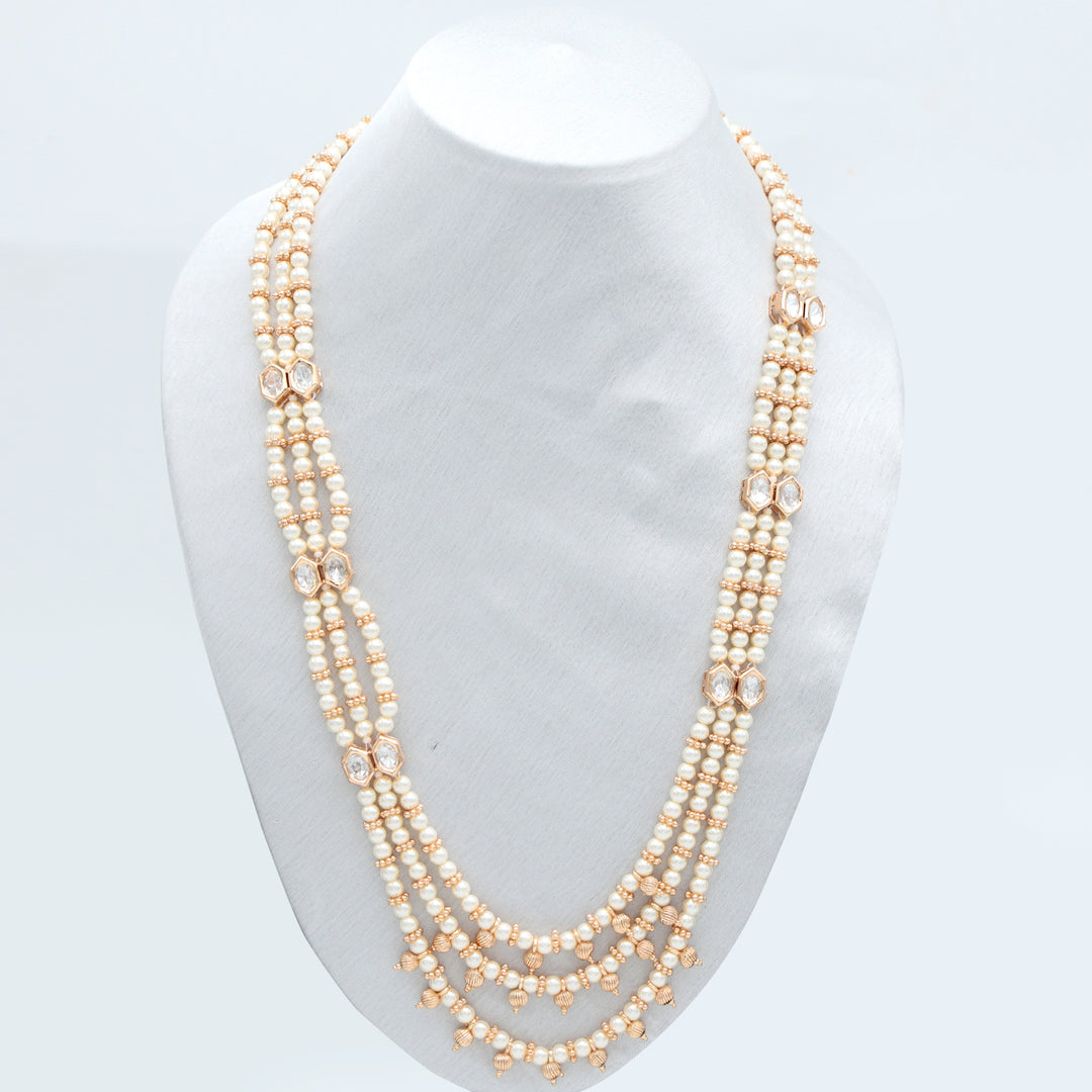 Triple-Layer Pearl & Kundan Bridal Necklace Set