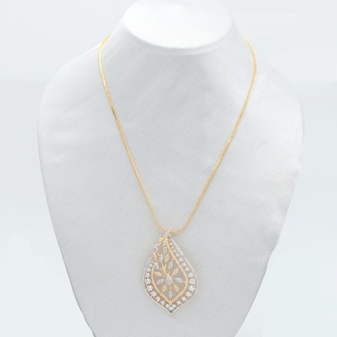 Elegant Leaf-Cut CZ Pendant Set (Gold Finish)