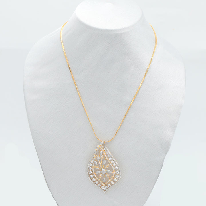Elegant Leaf-Cut CZ Pendant Set (Gold Finish)