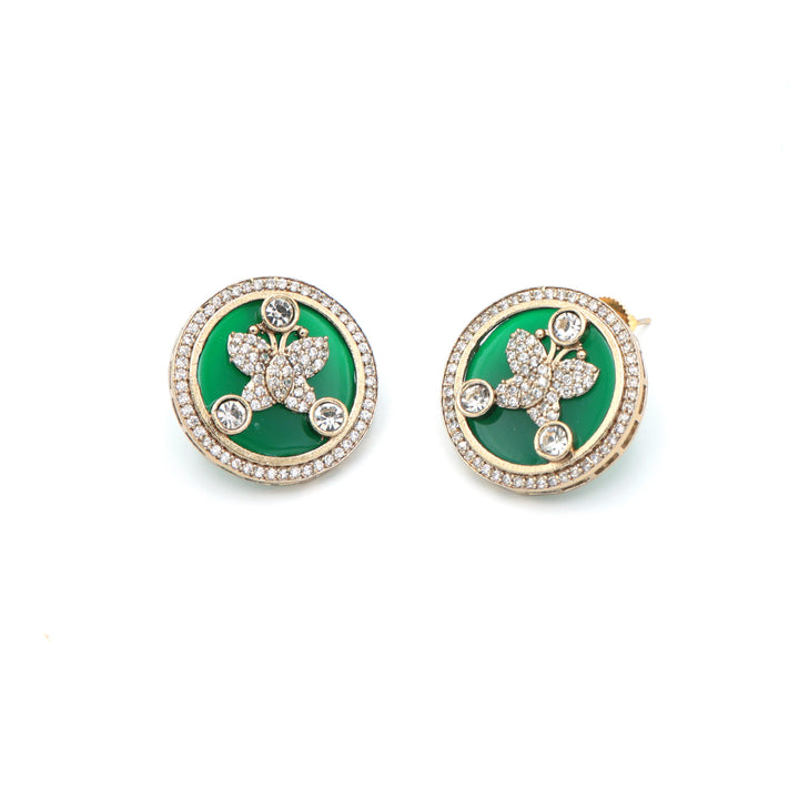 Enamel Floral Stud Earrings - Green