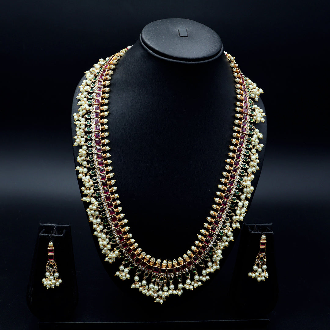 Royal Ruby Green Pearl Traditional Necklace Set
