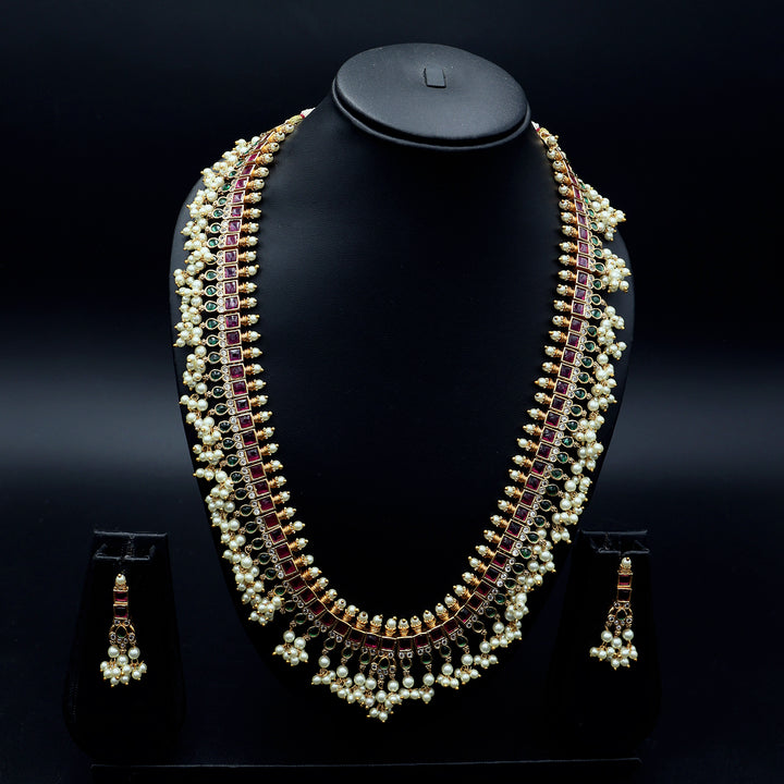 Royal Ruby Green Pearl Traditional Necklace Set