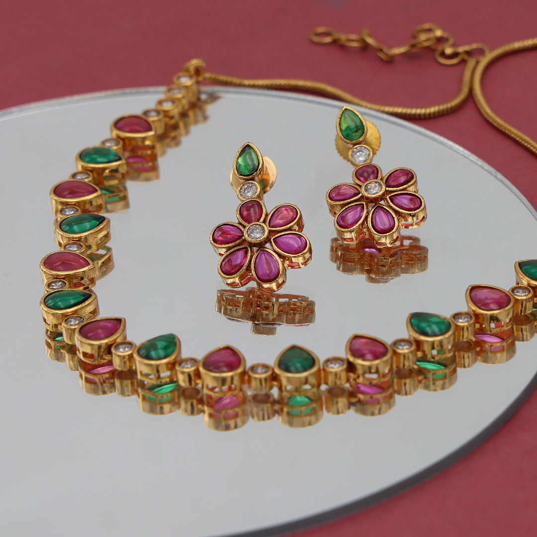 Ruby Emerald Polki Necklace Set