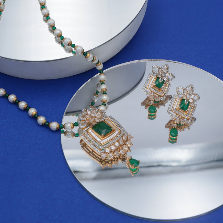 Emerald Polki Pearl Necklace Set