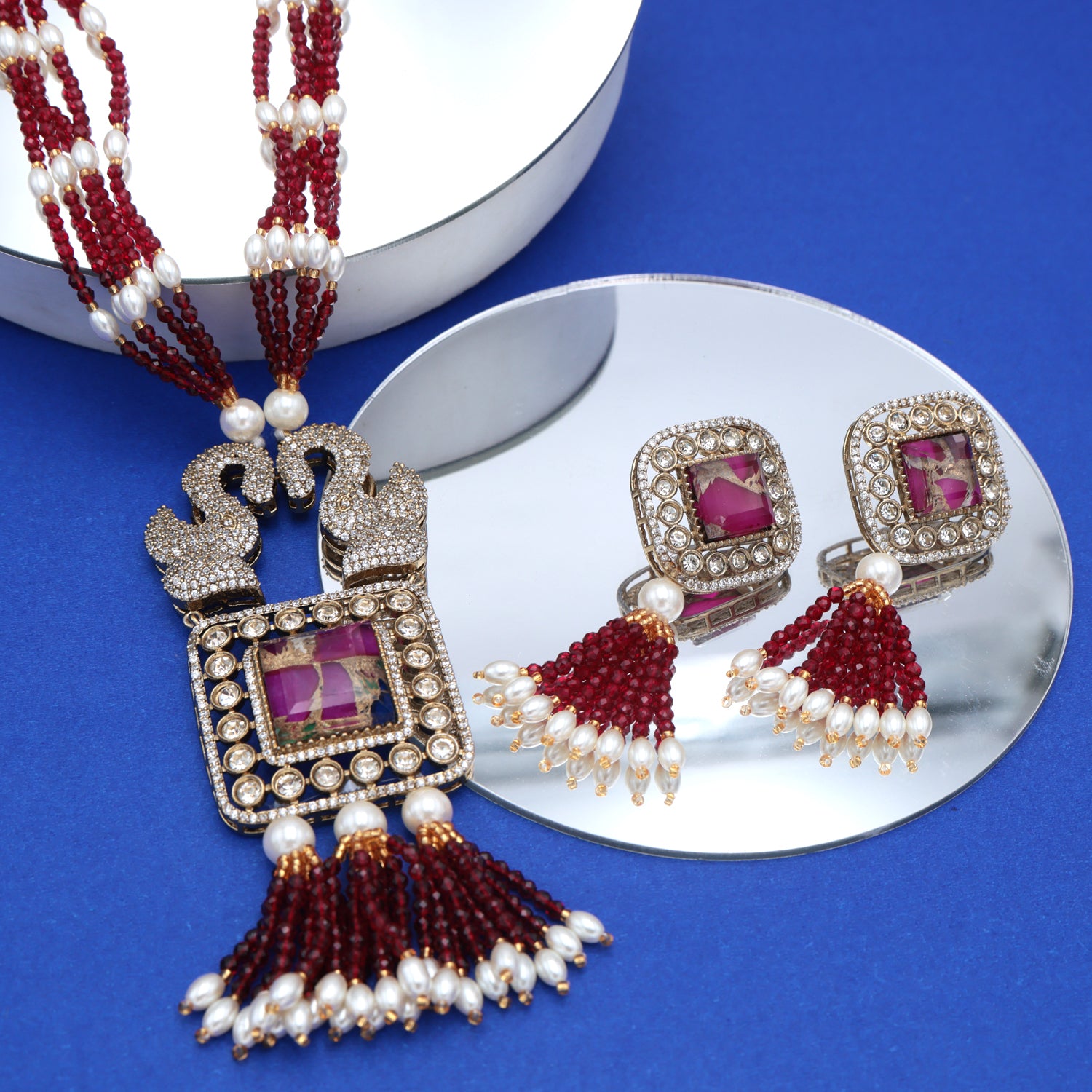 Ruby Pearl Long Mala Set